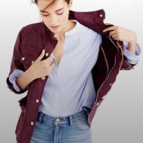 Jcrew downtown field jacket moto bomber coat burgundy red gold buttons pocket - Picture 12 of 13